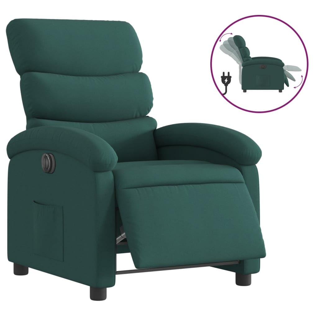 vidaXL Electric Recliner Chair for Elderly - Adjustable Fabric Armchair, Dark Green, with Motorized Tilt, Comfort Padding, Side 