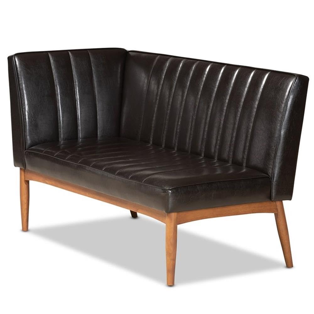 Baxton Studio Daymond Mid-Century Modern Dark Brown Faux Leather Upholstered and Walnut Brown Finished Wood 3-Piece Dining Nook Set