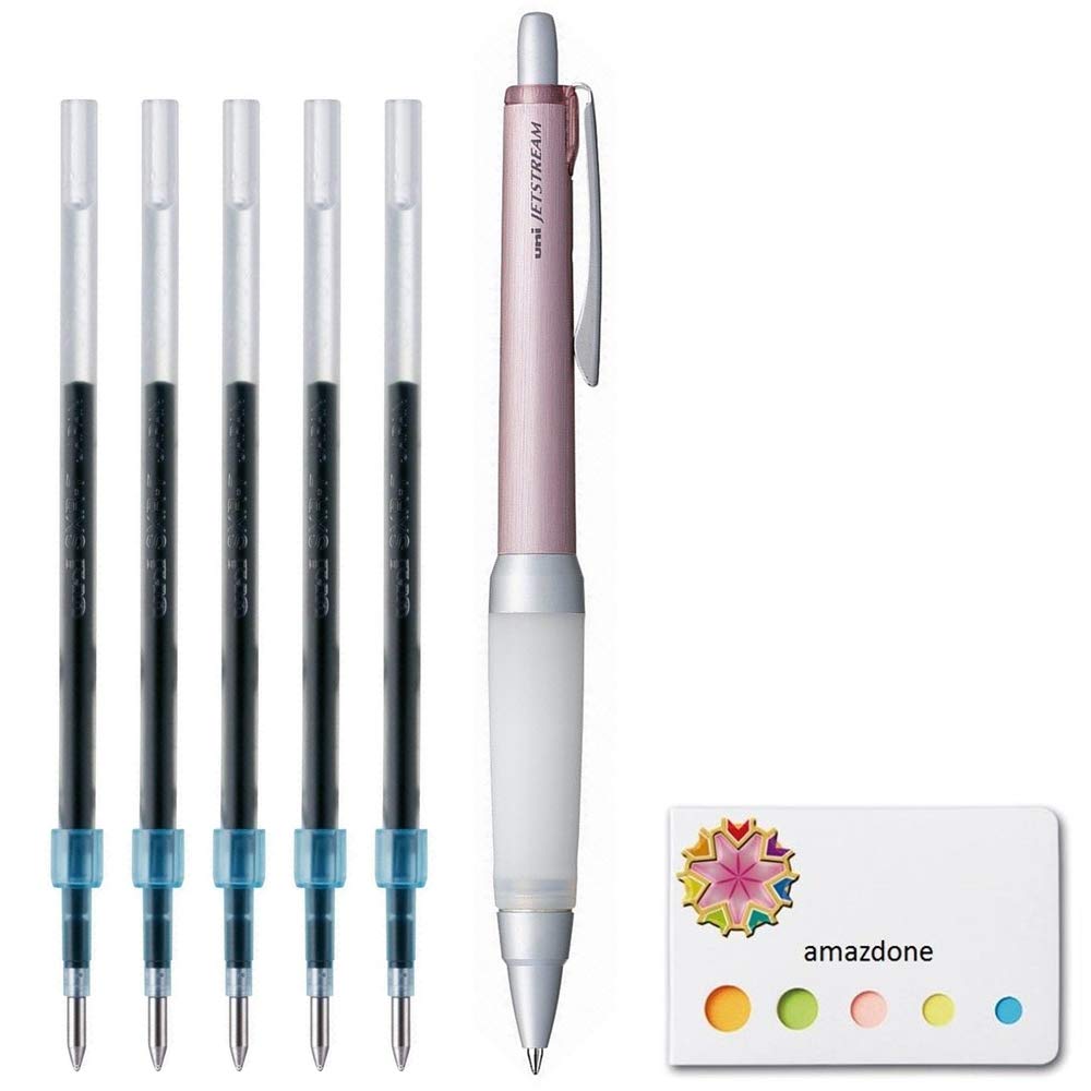 Uni Alpha-Gel Jetstream 0.7 Mm Ball Point Pen, Pink Body, Black Ink (Sxn1000071P13) + 5 Ink Refills Set(Sxr-7.24) And Amazdone S