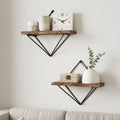 TrueFurnished 2Piece Diamond Metal Floating Shelf for Living Room, Bedroom, Kitchen, Bathroom Decorative Wooden Wall Shelves, M
