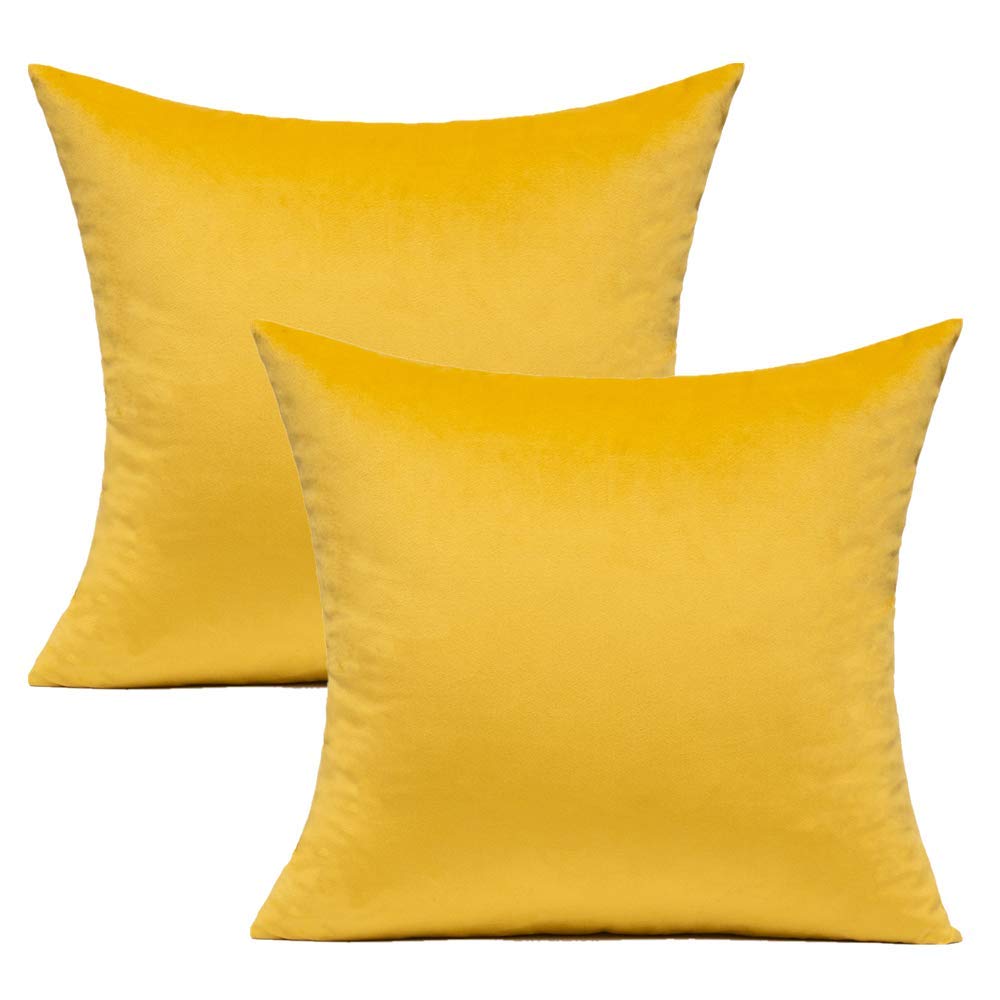 Vakado 20X20 Inch Set Of 2 Mustard Yellow Velvet Throw Pillow Covers Decorative Cozy Soft Solid Square Cushion Cases Home Decora