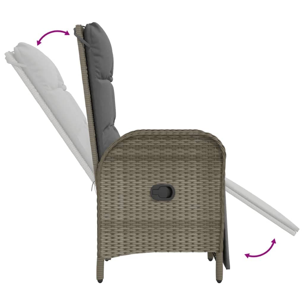 vidaXL 7-Piece Patio Dining Set with Reclining Chairs - Weather-Resistant PE Rattan Construction - Elegant and Modern Outdoor Furniture Set with Tempered Glass Tabletop - Gray
