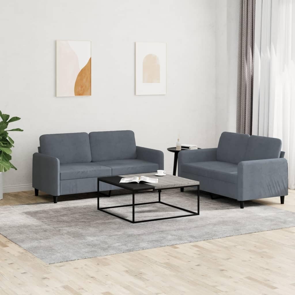 vidaXL 2 Piece Sofa Set in Dark Gray Velvet, Modern Style Comfortable Seating with Sturdy Frame, Perfect for Living Room or Office