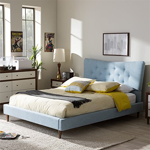 Baxton Studio Hannah Mid-Century Platform Bed King/Light Blue