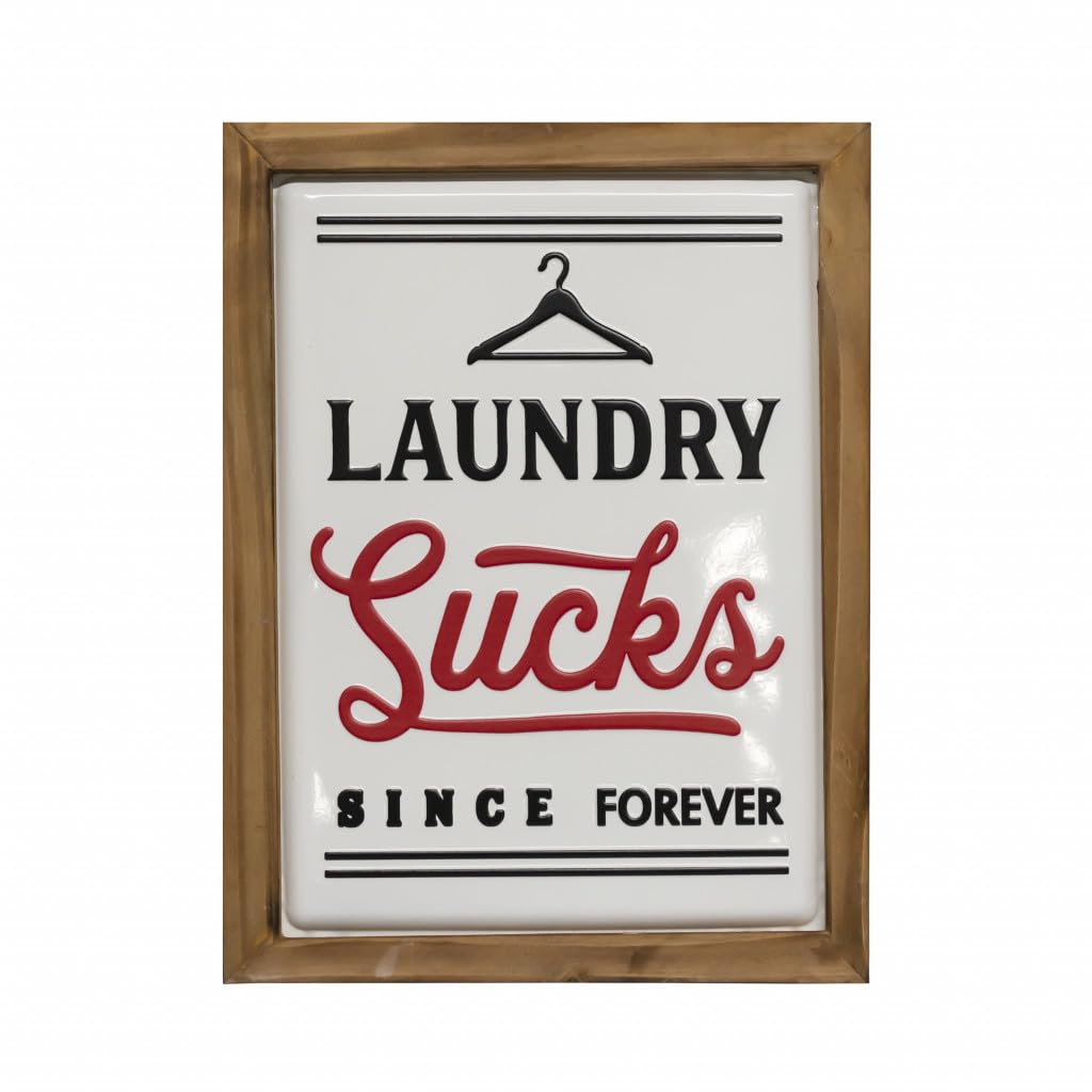 HomeRoots 484734 12 x 16 x 0.75 in. Black & Red Metal Wood Frame Laundry Sucks Laundry Room Wall Decor