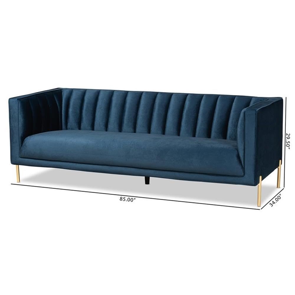 Baxton Studio Maia Navy Blue Velvet and Gold Finished Metal Sofa