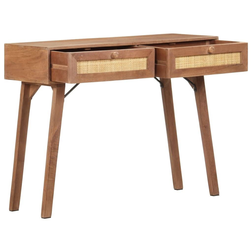 vidaXL Solid Mango Wood Console Table - Rectangular Bohemian Style Table with Wheat Finish, 2 Drawers, Natural Cane - Easy Assembly Required - Perfect for Hallways or Entryways.