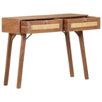 vidaXL Solid Mango Wood Console Table - Rectangular Bohemian Style Table with Wheat Finish, 2 Drawers, Natural Cane - Easy Assembly Required - Perfect for Hallways or Entryways.