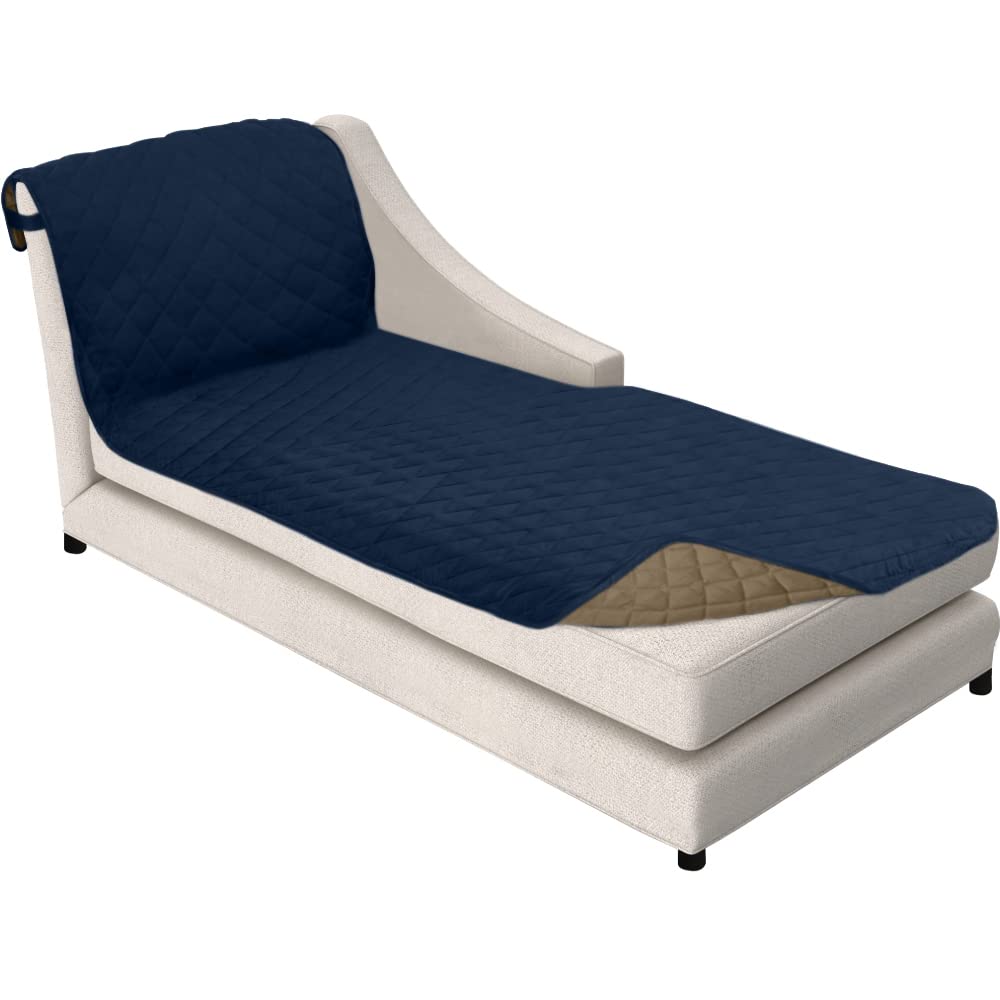 Sofa Shield Patented Chaise Slip Cover, Large Cushion Protector, Reversible Stain And Dog Tear Resistant Slipcover, Quilted Microfiber 102X34” Seat, Washable Covers For Dogs Pets Kids, Navy Sand