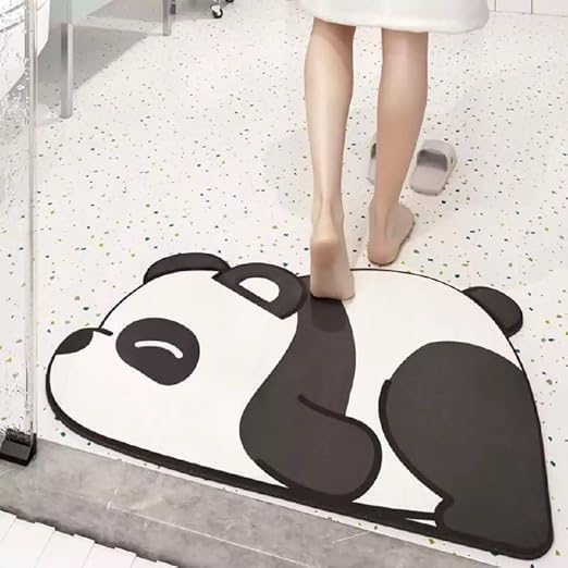 NISIXDEC Cute Panda Cartoon Water Absorbing Bath Mat, Super Absorbent AntiSlip Mat for Bathroom, Home, Kitchen, 60 x 40 cm (Pan