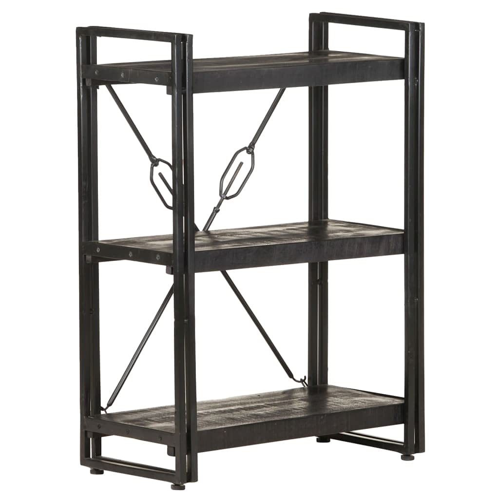 vidaXL Bookshelf, Open Shelf 3-Tier Bookcase, Wall Bookshelf for Office Living Room, Freestanding Shelving Unit, Industrial, Black Solid Mango Wood