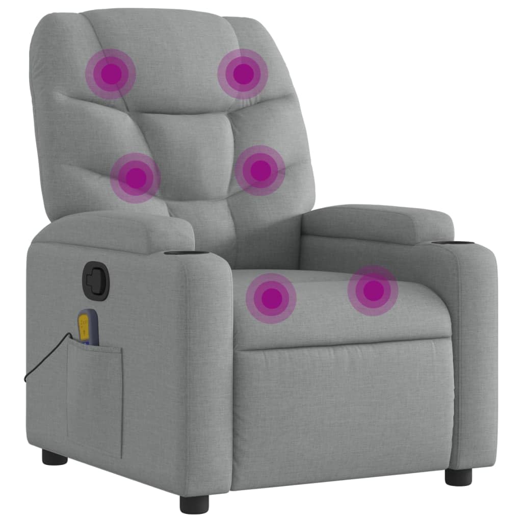vidaXL Fabric Recliner Chair with Massage Function - Light Gray Manual Recliner Armchair for Elderly, Living Room Comfort with C