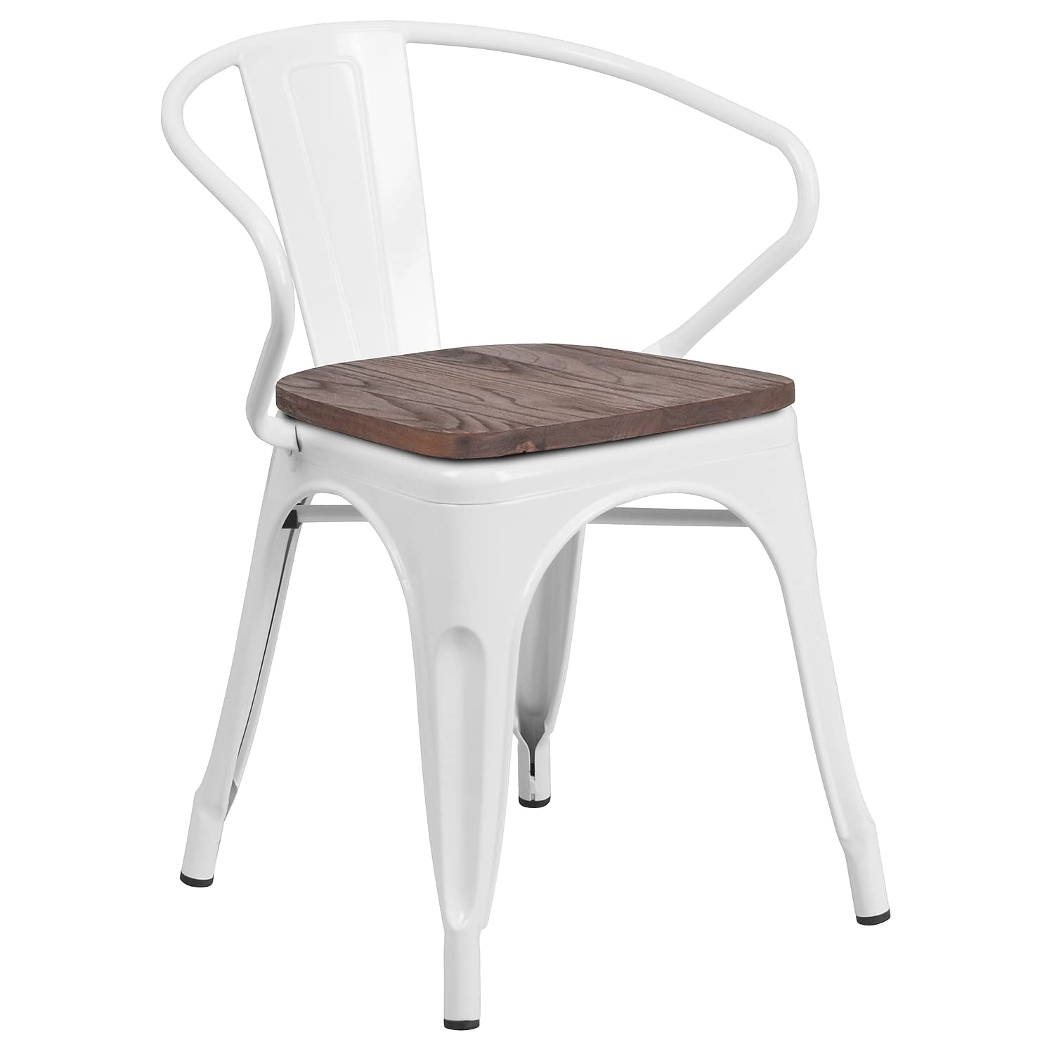 Flash Furniture White Metal Chair With Wood Seat And Arms