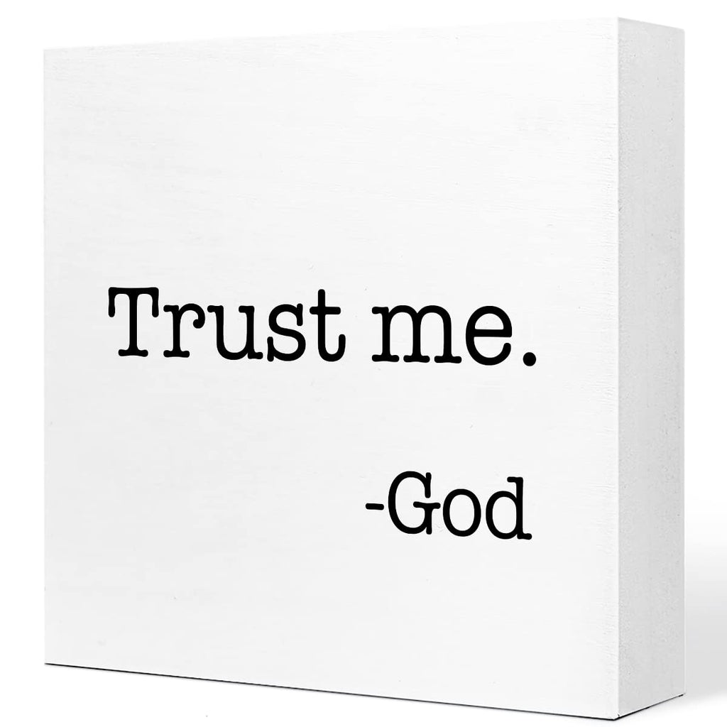 Trust Me God Wooden Sign Desk Decor,Inspirational Christian Wood Block Sign Desk Decorations for Christian Home Bedroom Girls Ro