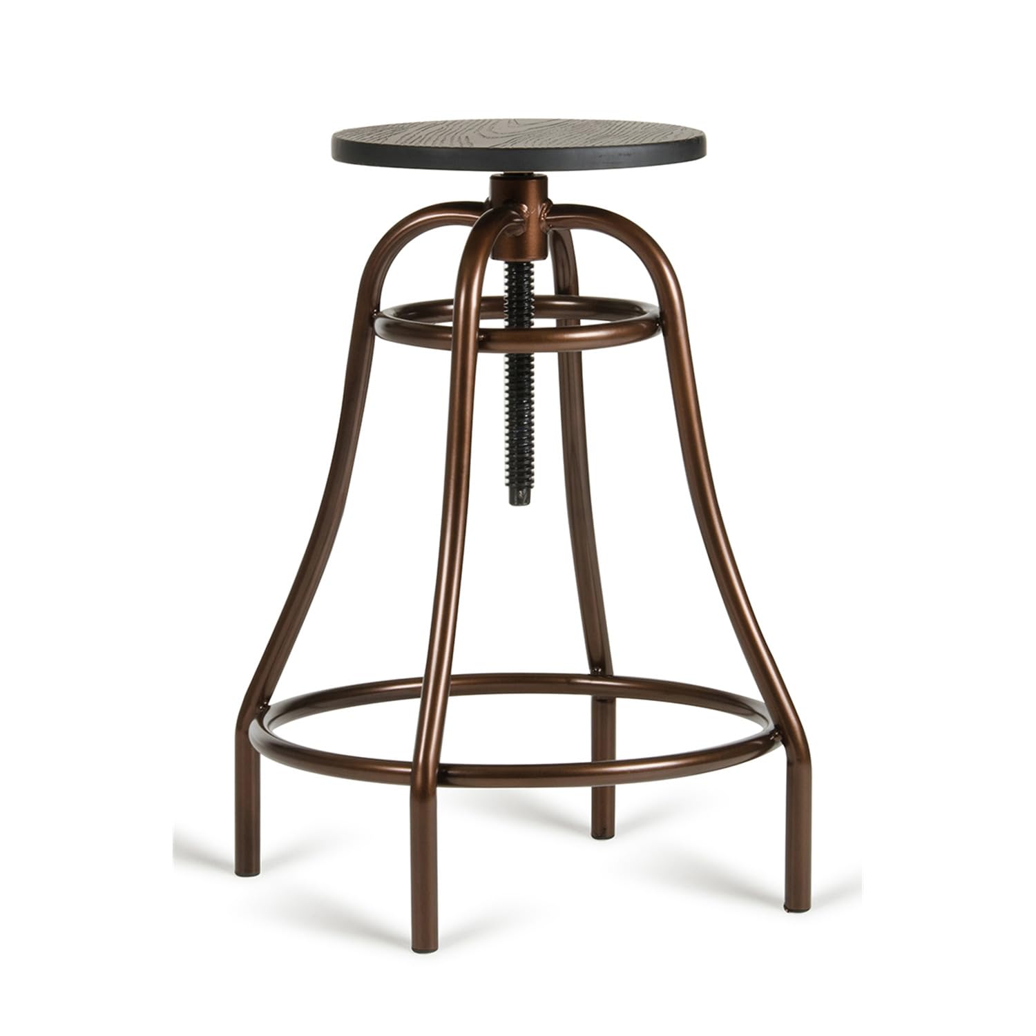 Limari Home Hampstead Collection Modern Wide Bronze Metal Base Adjustable Backless Barstool with Black Seat