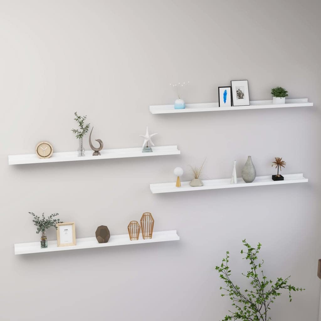 vidaXL White Floating Wall Shelves (4 pcs), MDF Construction, Easy Assembly, 39.4"x3.5"x1.2" - Versatile Storage Solution for Books, Collectables and More.