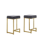 Best Master Furniture Dorrington Velvet Backless Counter Height Stool in Gray/Gold (Set of 2)