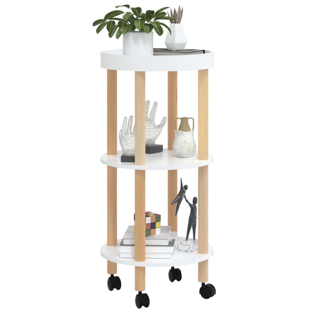 vidaXL Scandinavian 3-Tier Rolling Trolley - White, 15x15x32.3, Engineered Wood and Solid Pine, Mobile Storage Cart with Lockable Wheels