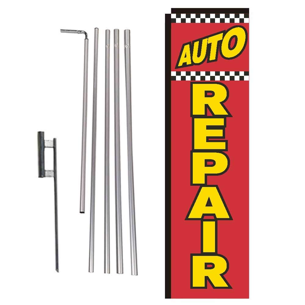 Auto Repair Rectangle Feather Banner Flag With Pole Kit And Ground Spike For Outdoor Advertising, Large Signs For Auto Service A