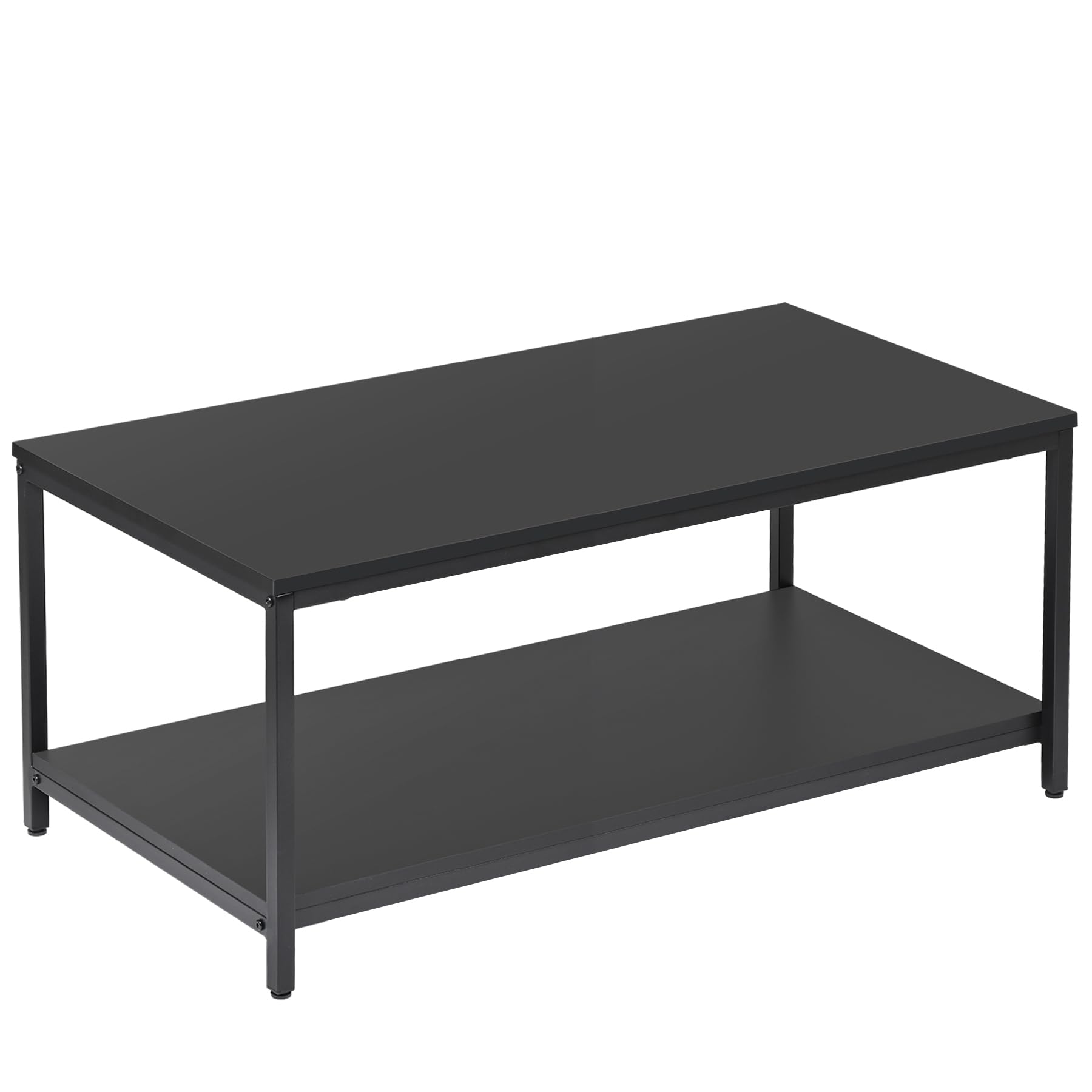 SUPER DEAL 2-Tier Coffee Table with Storage Shelf for Small Apartment Living Room, Rectangle Wood and Stable Metal TV Stand Side
