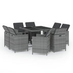 vidaXL Patio Dining Set 9 Piece with Cushions Garden Outdoor Terrace Balcony Dinner Table and Chair Seat Seating Furniture Poly Rattan Gray
