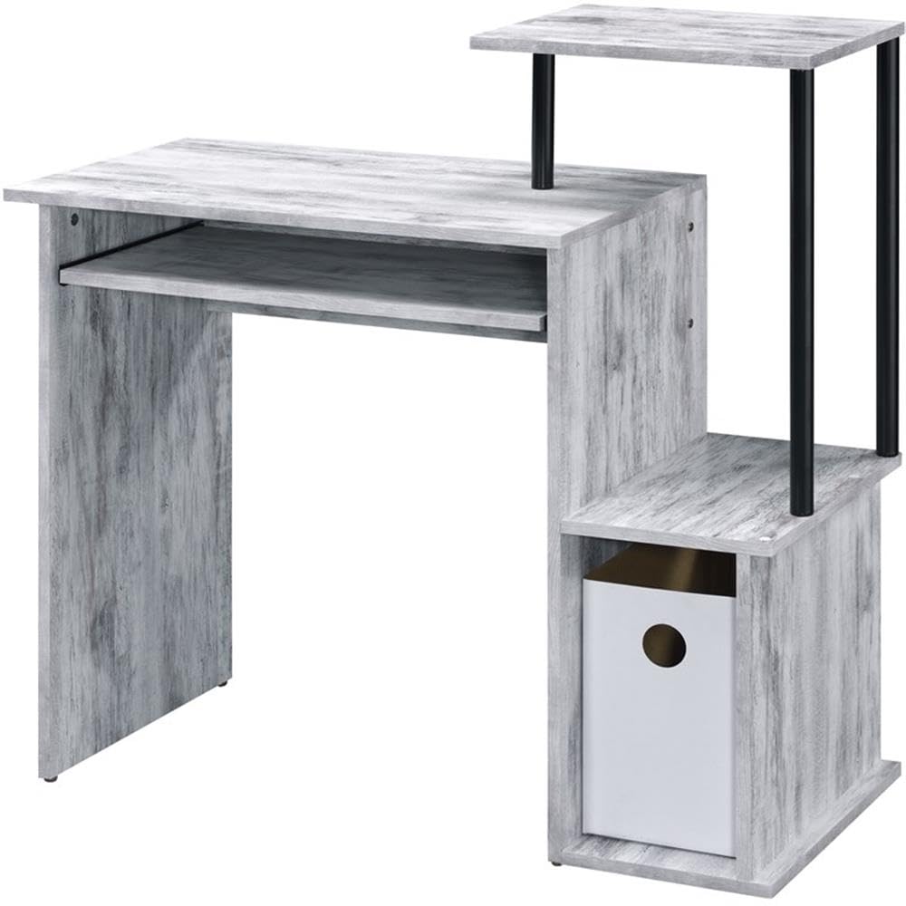 Acme Lyphre Wooden Top Computer Desk In Antique White And Black