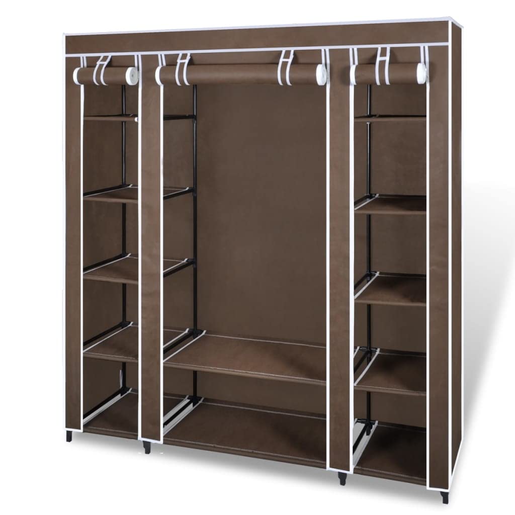 Vidaxl 59&quot; Portable Closet Wardrobe Clothes Rack Storage Organizer With Shelf Brown