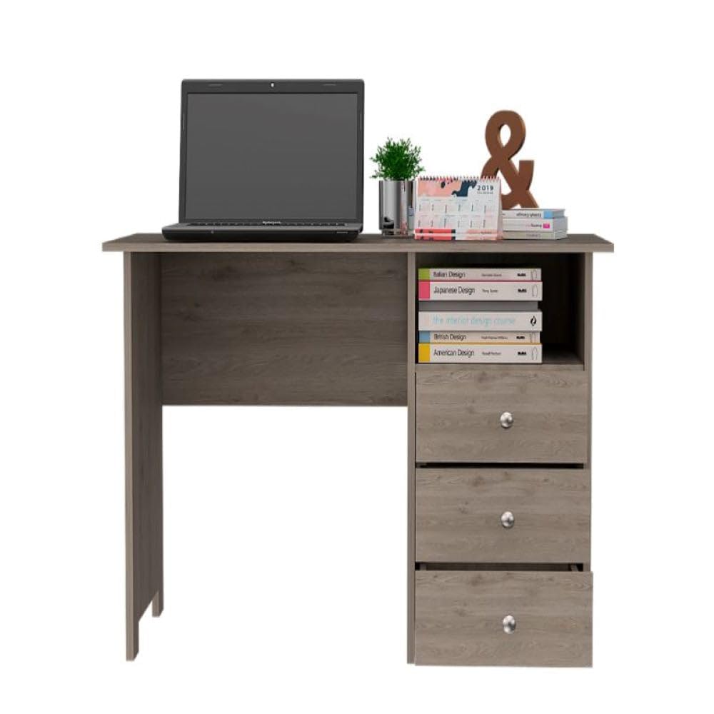 Writing Desk Brentwood with Three Drawers and Open Storage Shelf -Light Gray