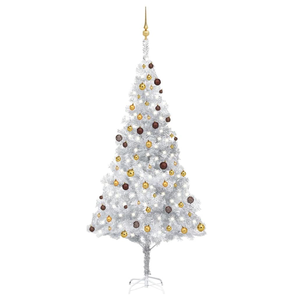 Vidaxl 94.5&quot; Silver Artificial Christmas Tree With Leds & Ball Set - Economical Choice With Energy-Efficient Leds, Authentic Look, Elegant Decorations, Easy Assembly