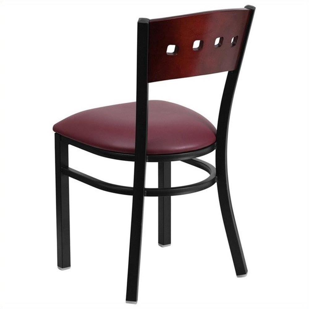 Flash Furniture Hercules Series Black 4 Square Back Metal Restaurant Chair - Mahogany Wood Back, Burgundy Vinyl Seat