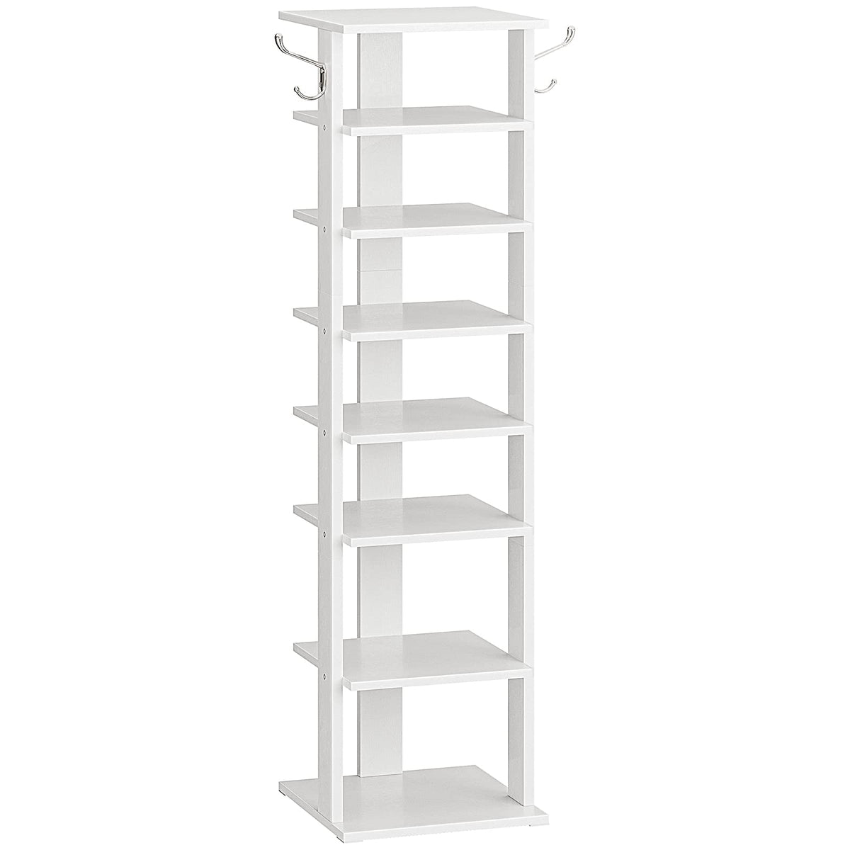 HOOBRO Vertical Shoe Rack, 8 Tier Wooden Shoe Storage Organizer with Hooks, Narrow Shoe Tower for 8 Pairs, Space Saving, for Ent