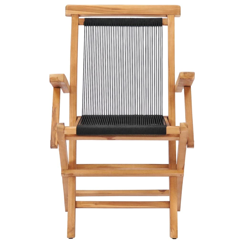 Folding Patio Chairs 2 pcs Solid Teak Wood and Rope