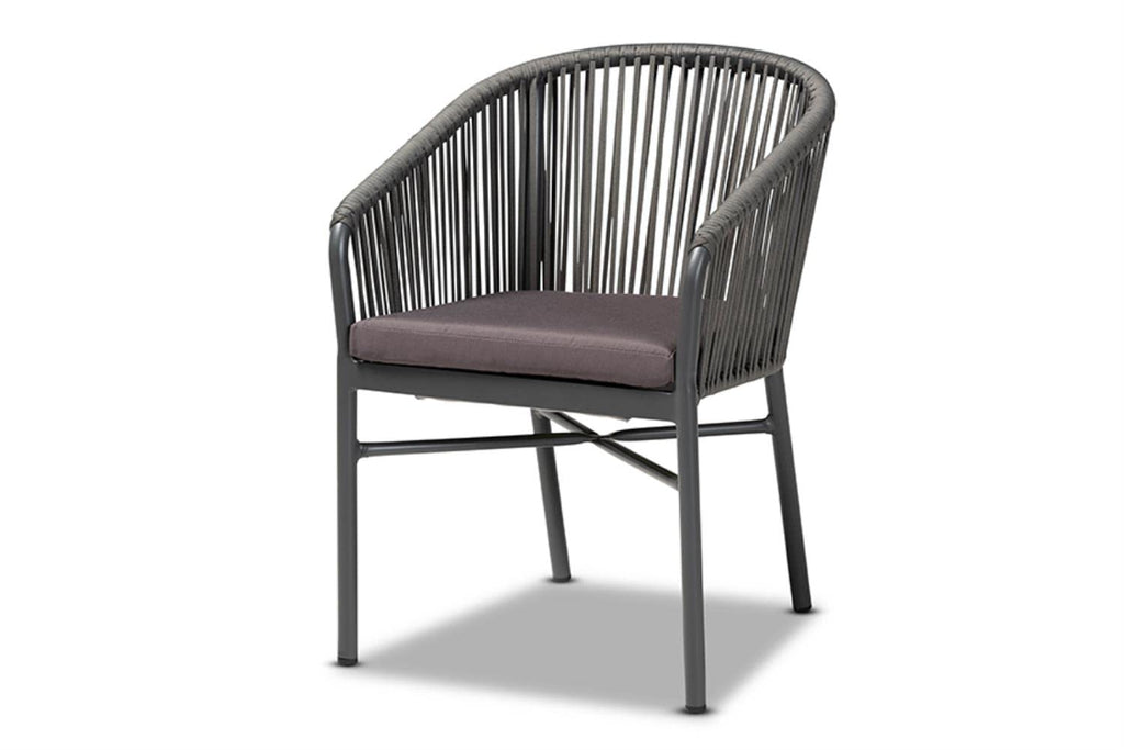 Baxton Studio Marcus Modern and Contemporary Grey Finished Rope and Metal Outdoor Dining Chair