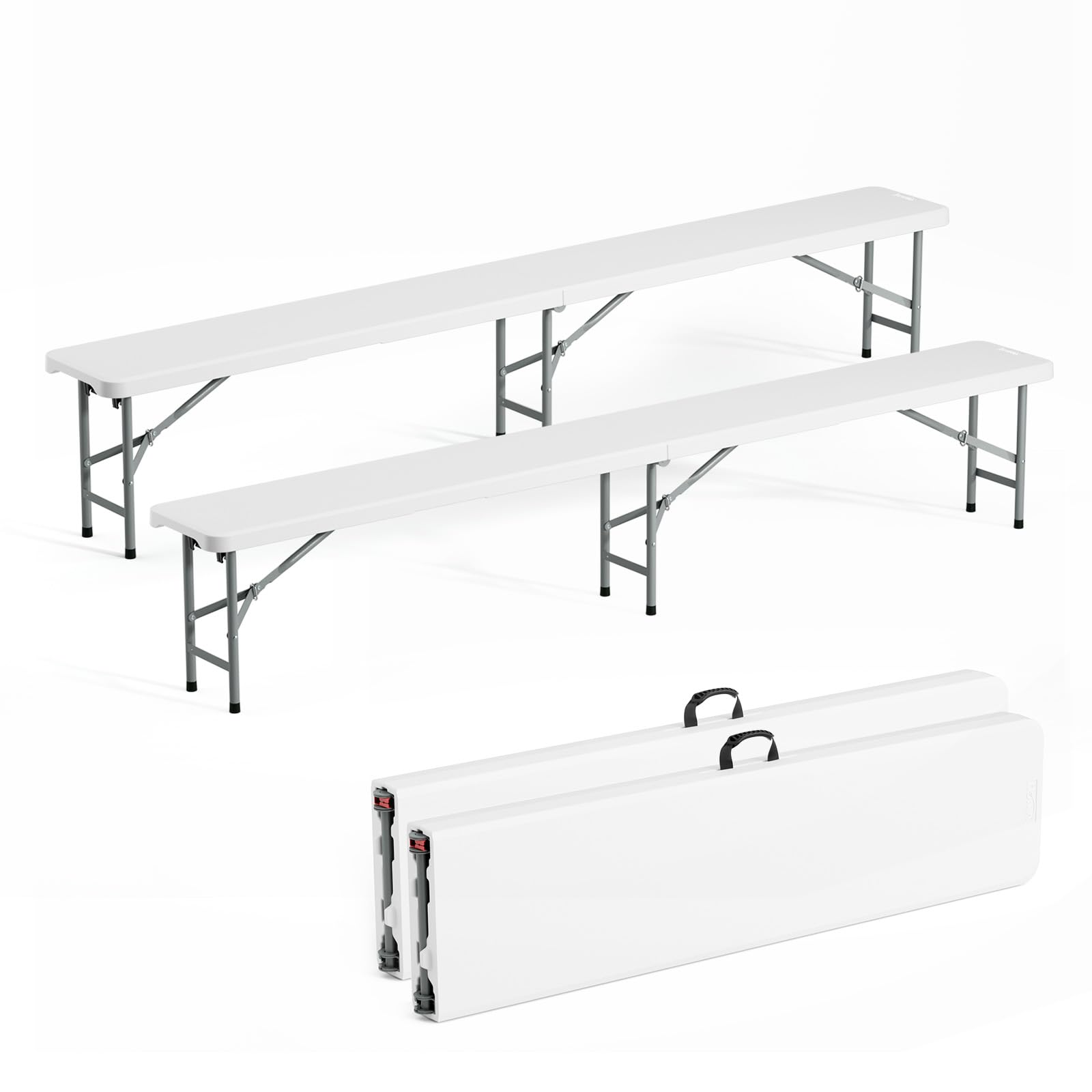 VINGLI 8 feet Plastic Folding Bench,Portable in/Outdoor Picnic Party Camping Dining Seat, Garden Soccer Multipurpose Entertainin