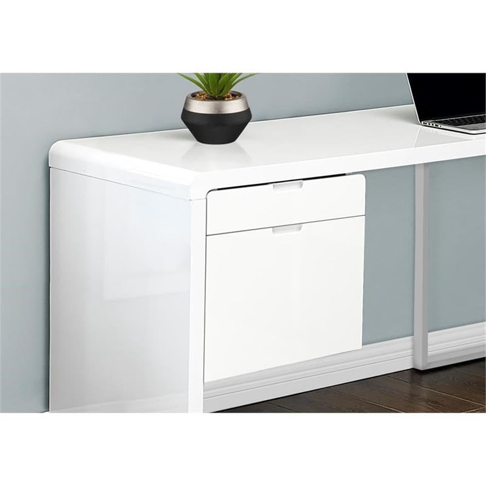 Monarch Specialties I 7582 Computer Desk, Home Office, Corner, Left, Right Set-up, Storage Drawers, 72' L, L Shape, Work, Laptop, Laminate, Metal, Glossy White