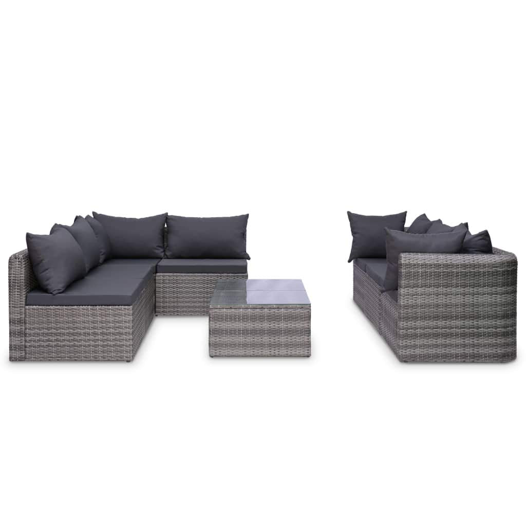 vidaXL 8 Piece Garden Lounge Set with Cushions Outdoor Rattan Sofa Sets Patio Sofa Garden Furniture Set Durable Sturdy Poly Rattan Gray