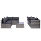 vidaXL 8 Piece Garden Lounge Set with Cushions Outdoor Rattan Sofa Sets Patio Sofa Garden Furniture Set Durable Sturdy Poly Rattan Gray