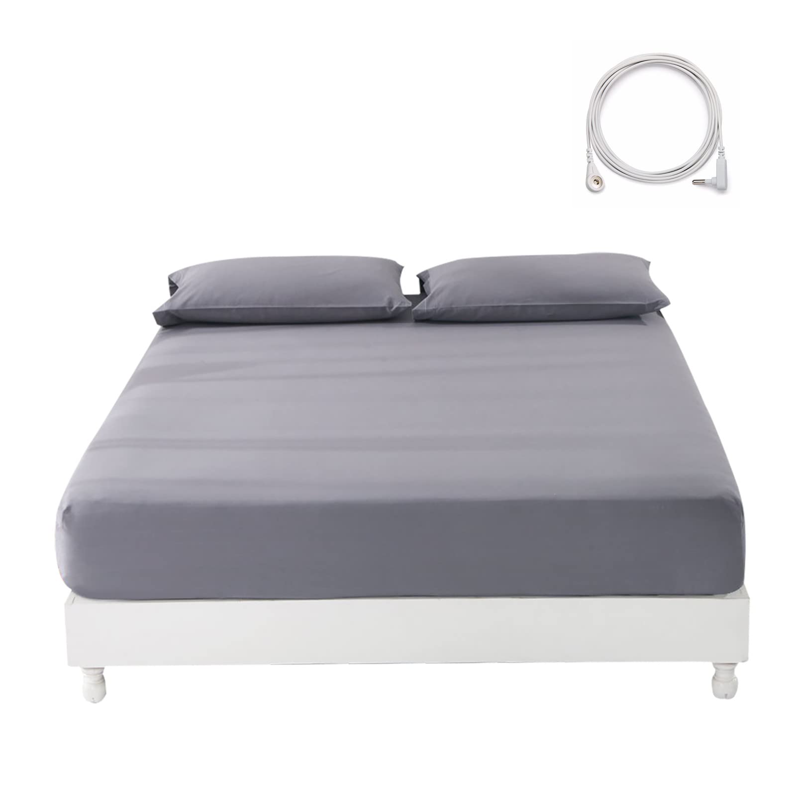 Grounding Fitted Sheet With 15 Feet Grounding Cord, King Size, 5% Silver Fiber & 95% Cotton Fiber, Conductive Earthing Bed Sheet