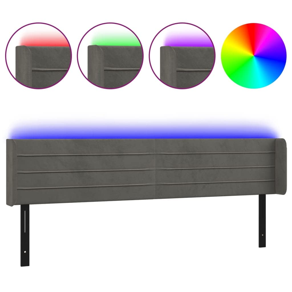 vidaXL LED Headboard, Upholstered Headboard for Bed Home, Bed Headboard with LED Light, Bedroom Furniture, Dark Gray 64.2"x6.3"x30.7"/34.6" Velvet