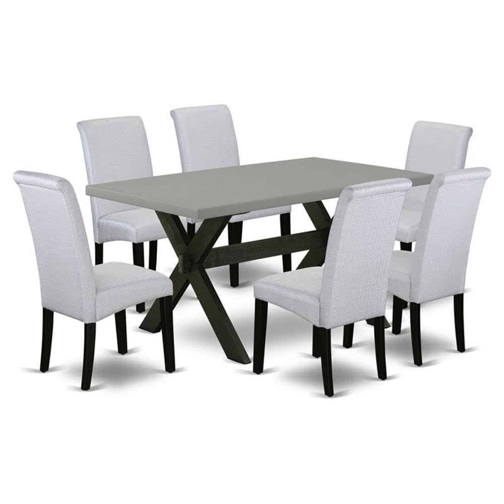 East West Furniture X696Ba105-7 7 Piece Dining Table Set Consist Of A Rectangle Dining Room Table With X-Legs And 6 Grey Linen Fabric Upholstered Chairs, 36X60 Inch, Multi-Color