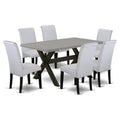 East West Furniture X696Ba105-7 7 Piece Dining Table Set Consist Of A Rectangle Dining Room Table With X-Legs And 6 Grey Linen Fabric Upholstered Chairs, 36X60 Inch, Multi-Color