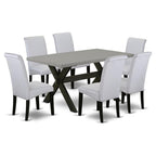 East West Furniture X696Ba105-7 7 Piece Dining Table Set Consist Of A Rectangle Dining Room Table With X-Legs And 6 Grey Linen Fabric Upholstered Chairs, 36X60 Inch, Multi-Color