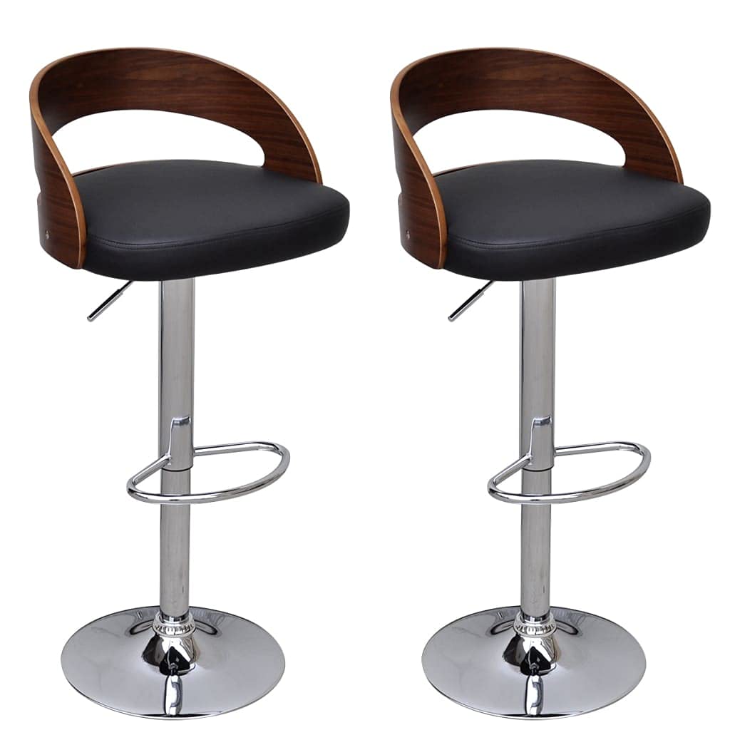 vidaXL 2 pcs Bar Stools – Scandinavian Style Bent Wood & Artificial Leather Seating, Adjustable Height, 360° Rotation, Sturdy Metal Frame – Ideal for Bar and Dining Area