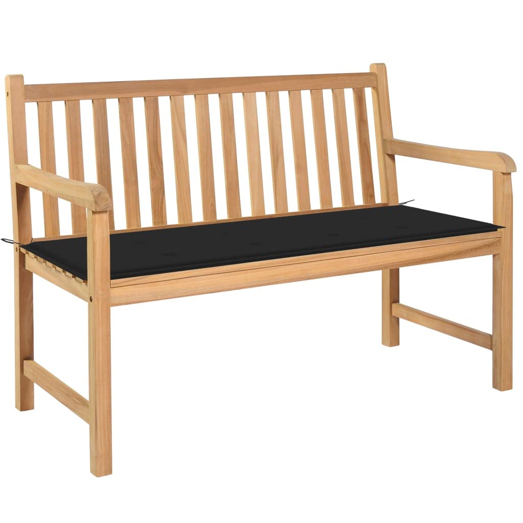 Vidaxl Solid Teak Wood Patio Bench With Black Cushion Garden Bench Outdoor Wooden Chair Seating Seat Terrace Backyard Furniture 47.2&quot;