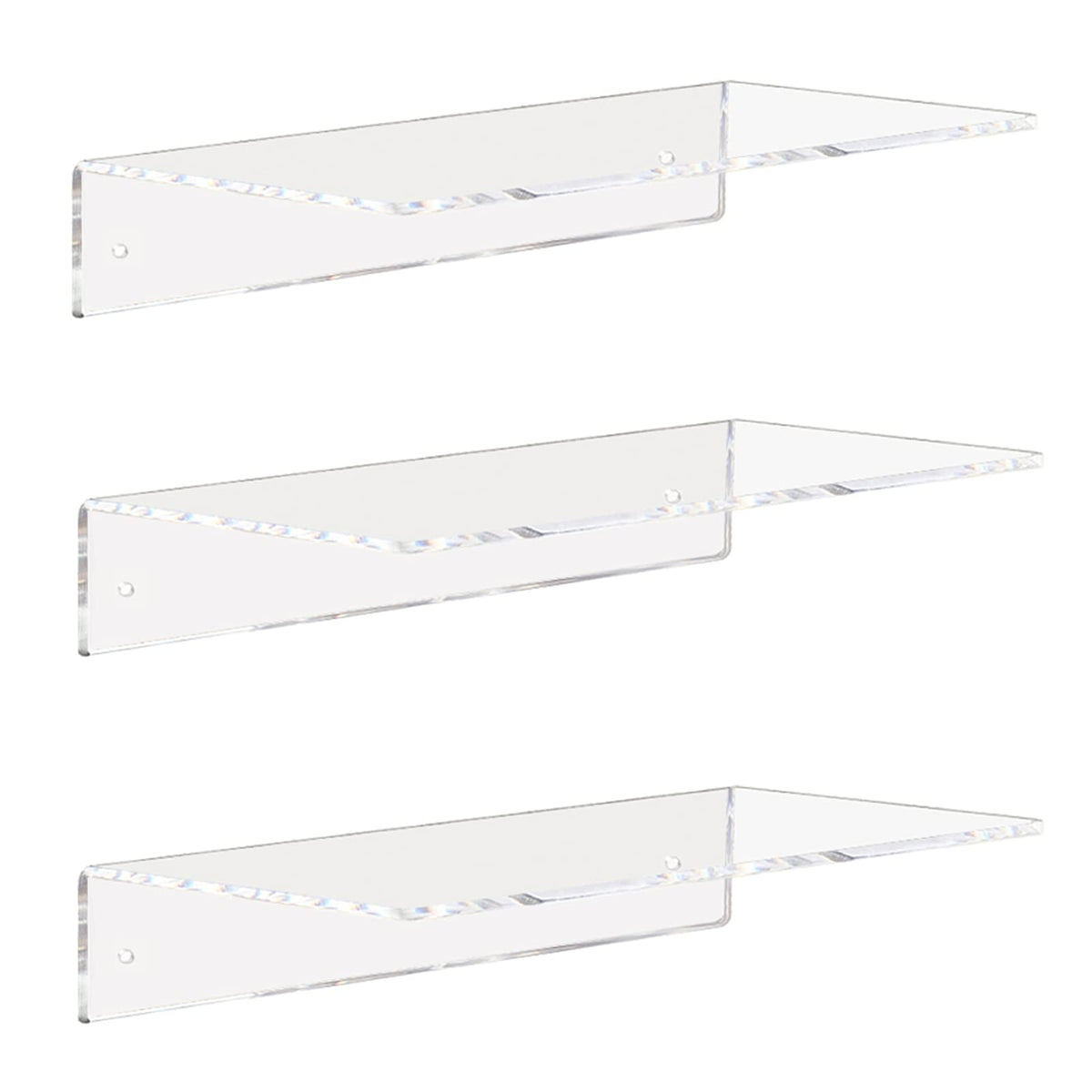 Weiai Clear Acrylic Shelves 12 Inch, Floating Wall Mounted Shelf for Bedroom, Living Room, Bathroom, Set of 3