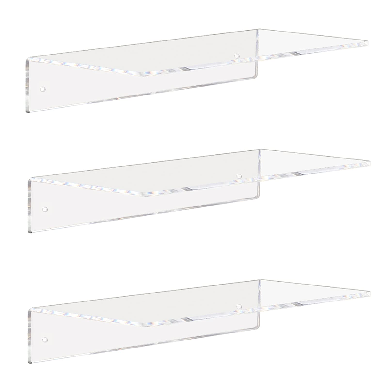 Weiai Clear Acrylic Shelves 12 Inch, Floating Wall Mounted Shelf for Bedroom, Living Room, Bathroom, Set of 3