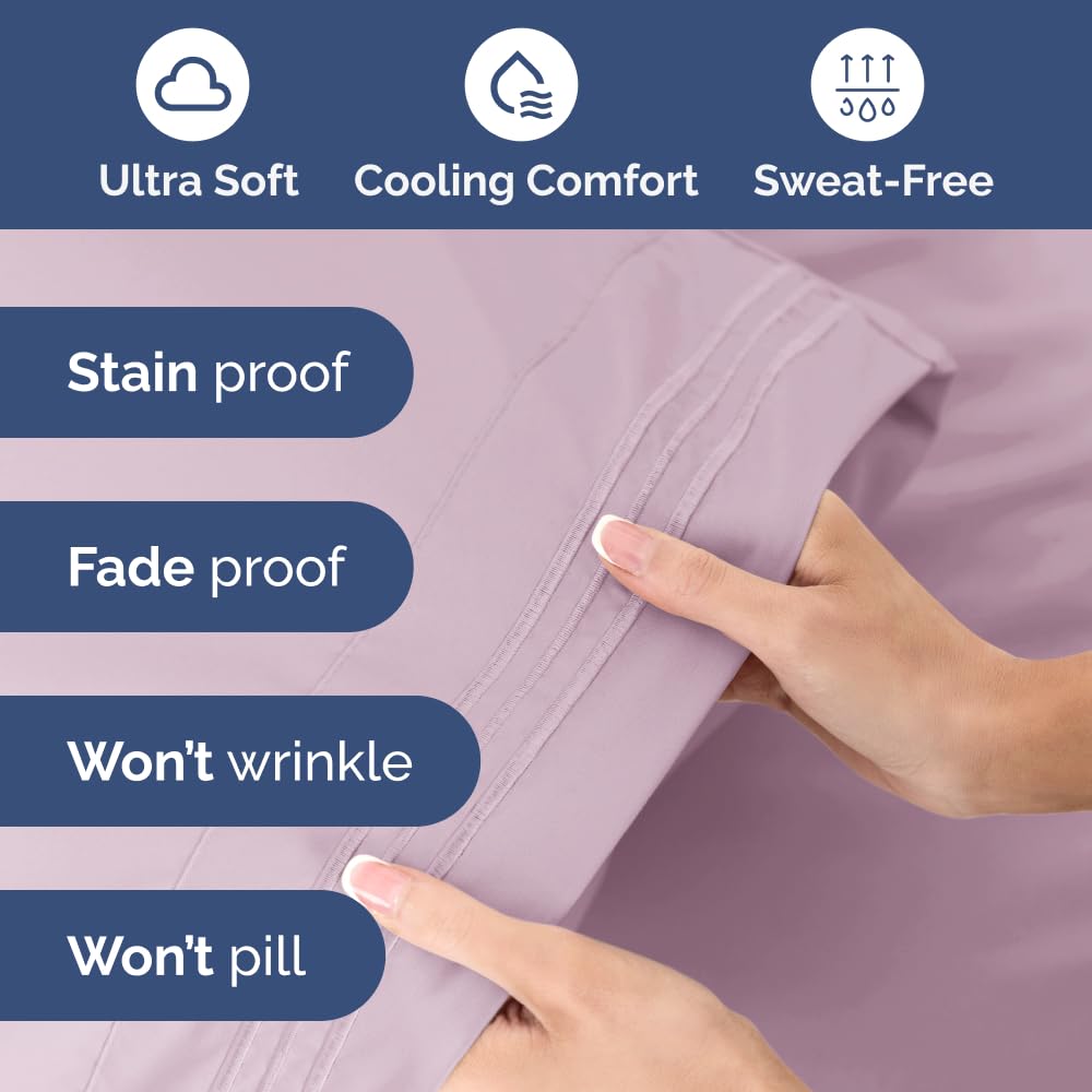Extra Deep Pocket King Sheets - 4 Piece Breathable & Cooling Bed Sheets - Hotel Luxury Sheet Set - Soft, Wrinkle Free & Comfy - Easily Fits Extra Deep Mattresses - Deep Pocket Light Lavender Sheets