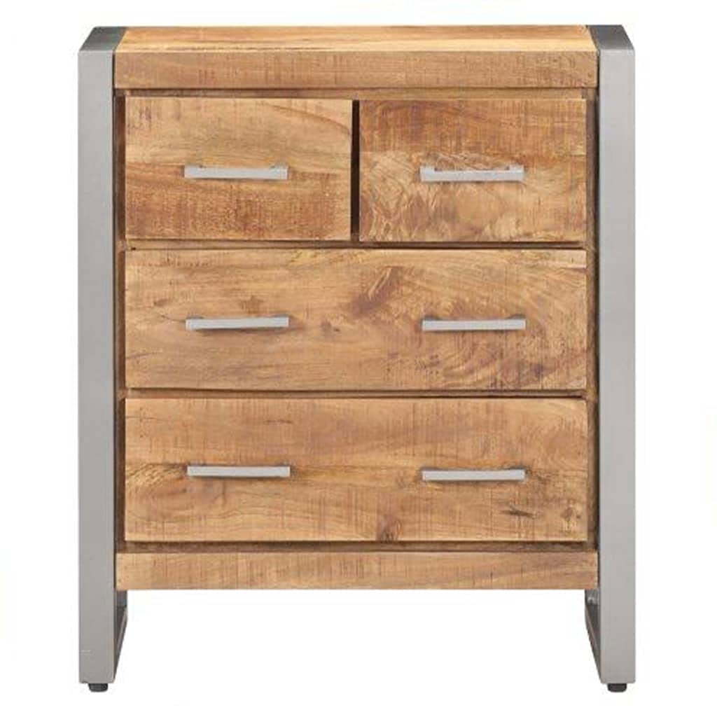 vidaXL Industrial Wood Sideboard, Rough Mango Wood with Iron Frame, Spacious Four-Drawer Storage, Stable & Unique Living Room Furniture