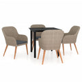 vidaXL 3-Piece Outdoor Patio Dining Set with Cushions - Durable Poly Rattan and Powder-Coated Steel Al Fresco Dining Furniture - Brown and Black
