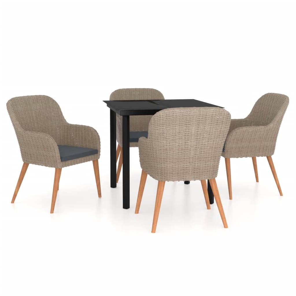 vidaXL 3-Piece Outdoor Patio Dining Set with Cushions - Durable Poly Rattan and Powder-Coated Steel Al Fresco Dining Furniture - Brown and Black